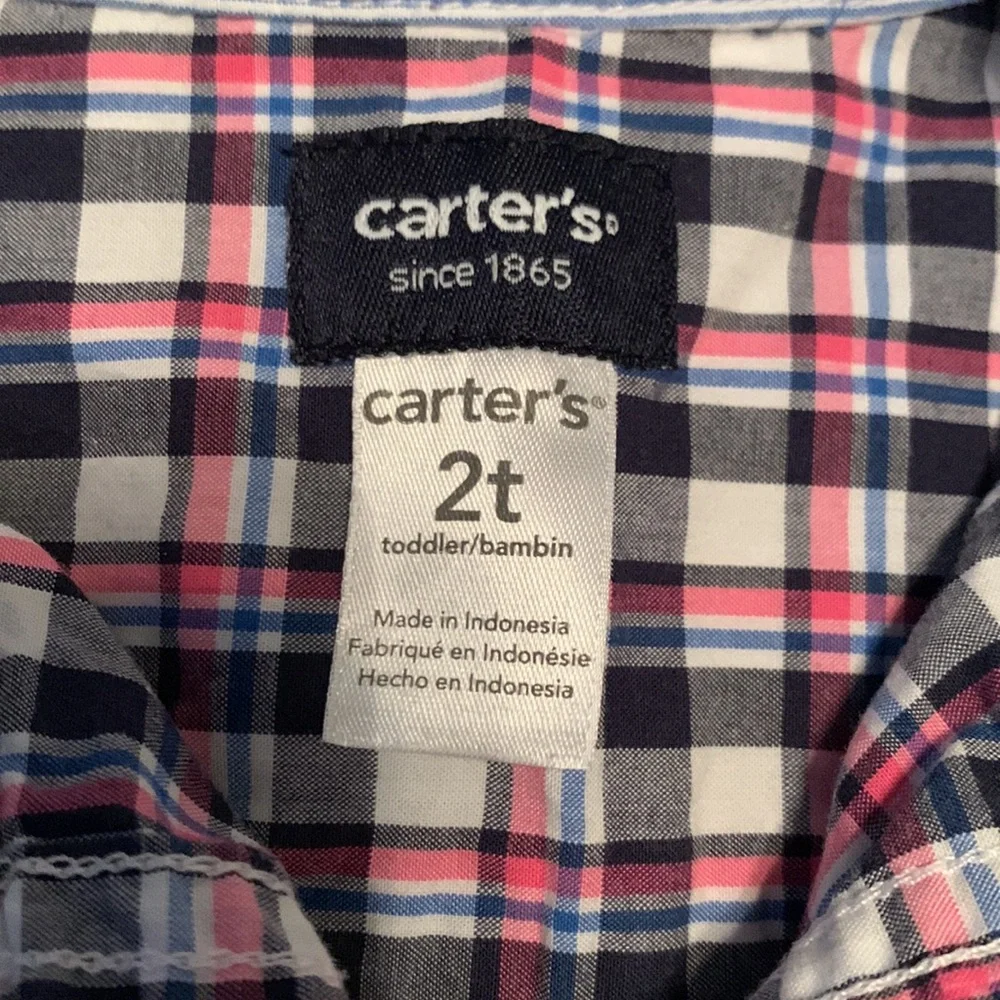 Carter’s Boys Blue & Pink Plaid Button Down Shirt 2T